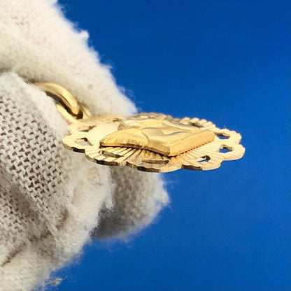Designer Milor Italy 14K Yellow Gold Guardian Angel Sunburst Disc Necklace