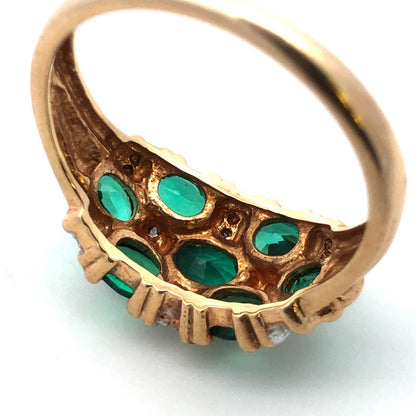 Designer 14K Yellow Gold Oval Emerald Diamond Accented Dome Cocktail Ring