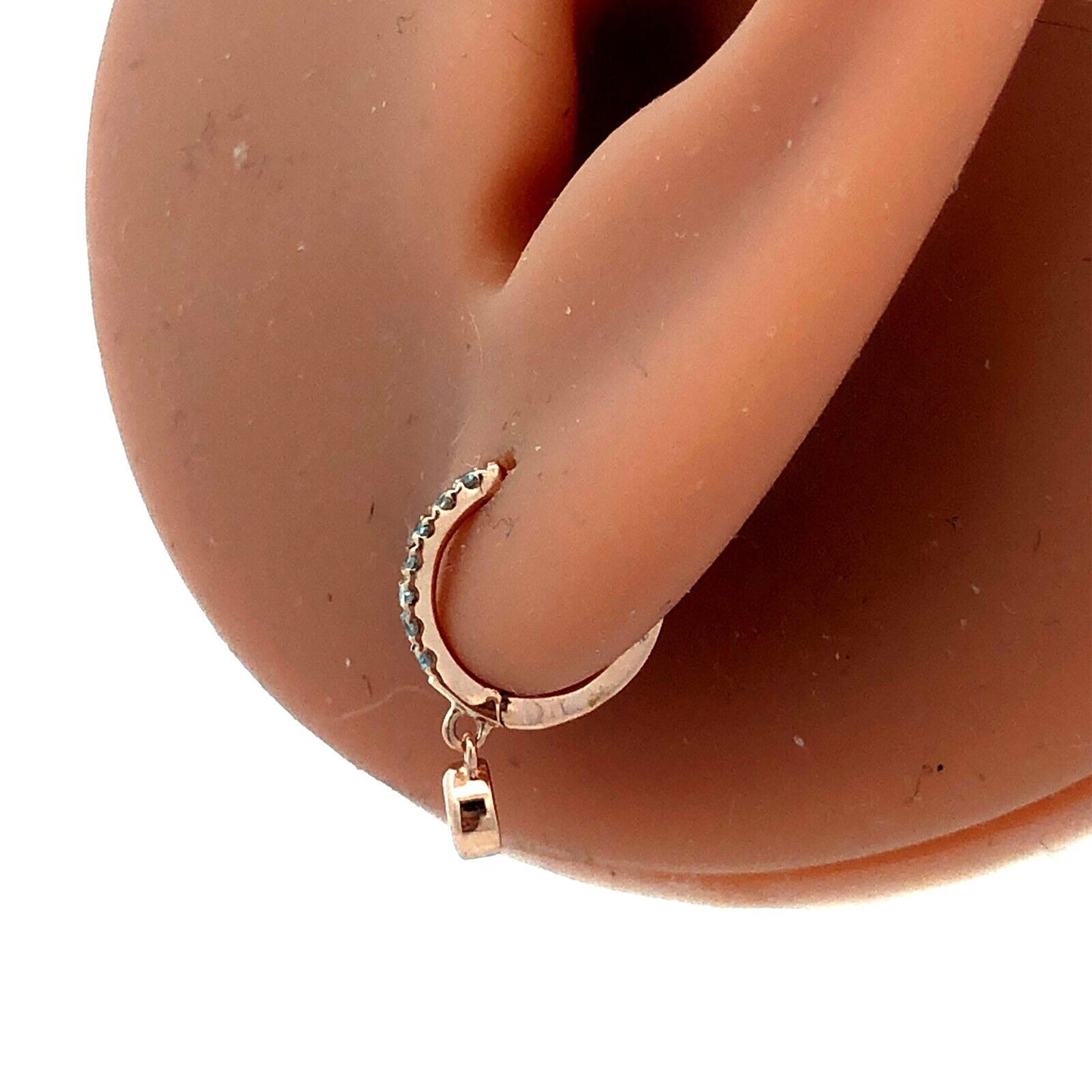 14KT Rose Gold Round Diamond Tiny Hinged Huggie Hoop Dangle Earrings