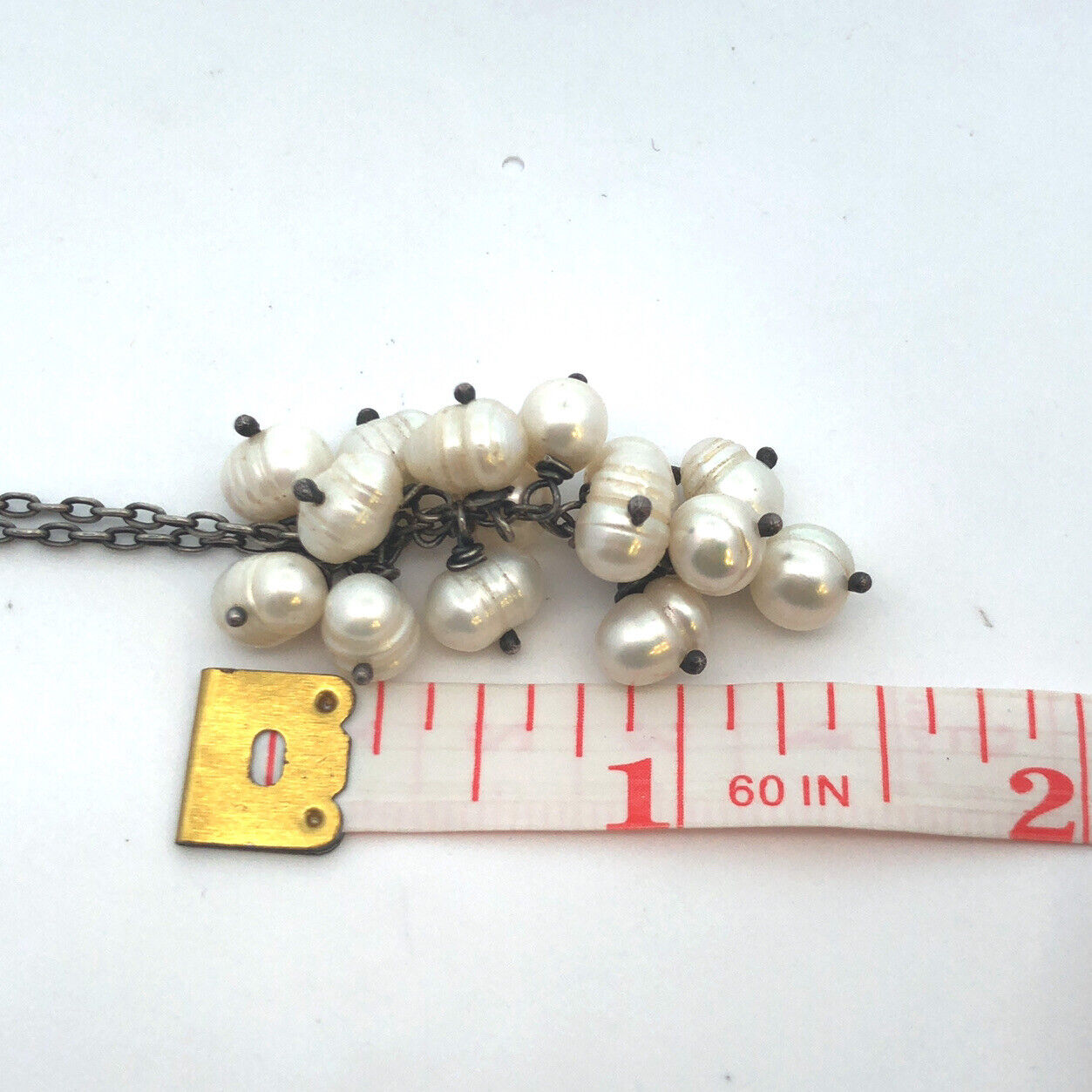 Vintage 925 Sterling Silver Pearl Cluster Pendant Toggle Chain Necklace