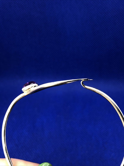 Oval Amethyst 925 Sterling Silver Cutout Hook Clasp Round Bangle Bracelet