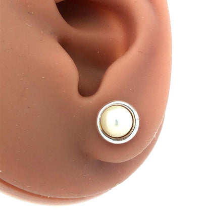 Designer 925 Sterling Silver Round Pearl Stud Earrings