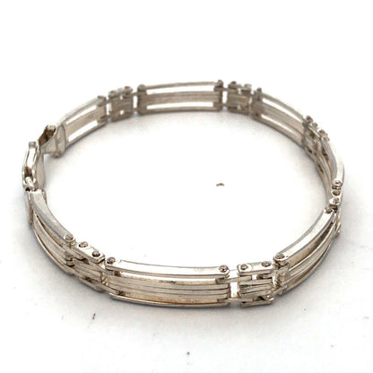 925 Sterling Silver Estate Italy Texture Panel Layering Chain Bracelet