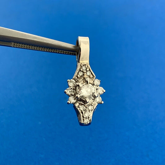 Retro 14K White Gold Diamond Cluster April Anniversary Drop Dangle Pendant