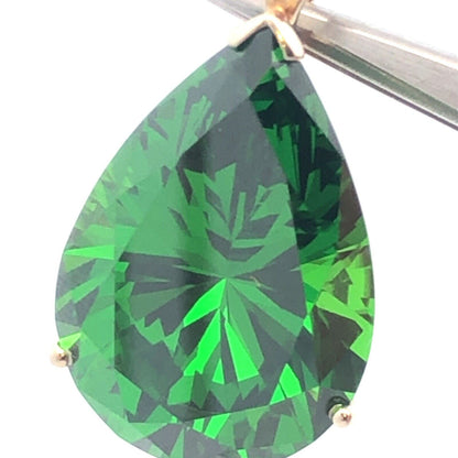 Designer 14K White Gold Pear Green CZ Solitaire Teardrop Pendant