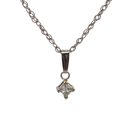Designer 14K White Gold Princess Diamond Anniversary Pendant Necklace