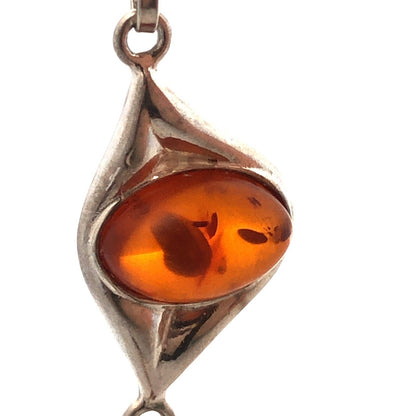 Modernist 925 Sterling Silver Oval Amber Cabochon Link Tennis Bracelet