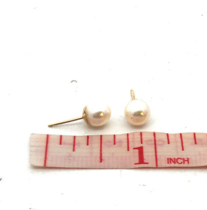 Estate 14K Yellow Gold Round White Pearl June Anniversary Stud Earrings