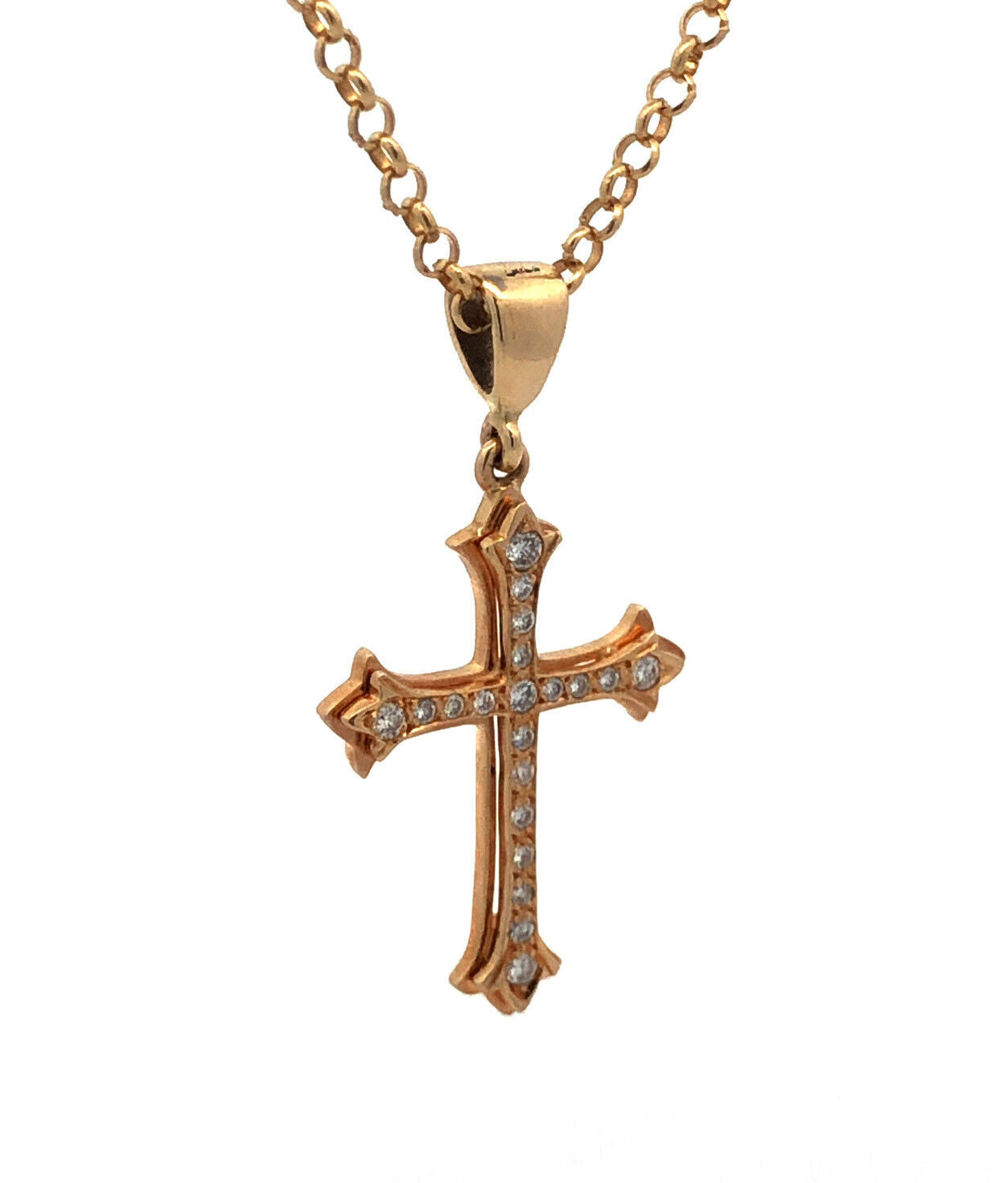 Designer KGJ 14K Yellow Gold Round Diamond Cross Pendant Chain Necklace