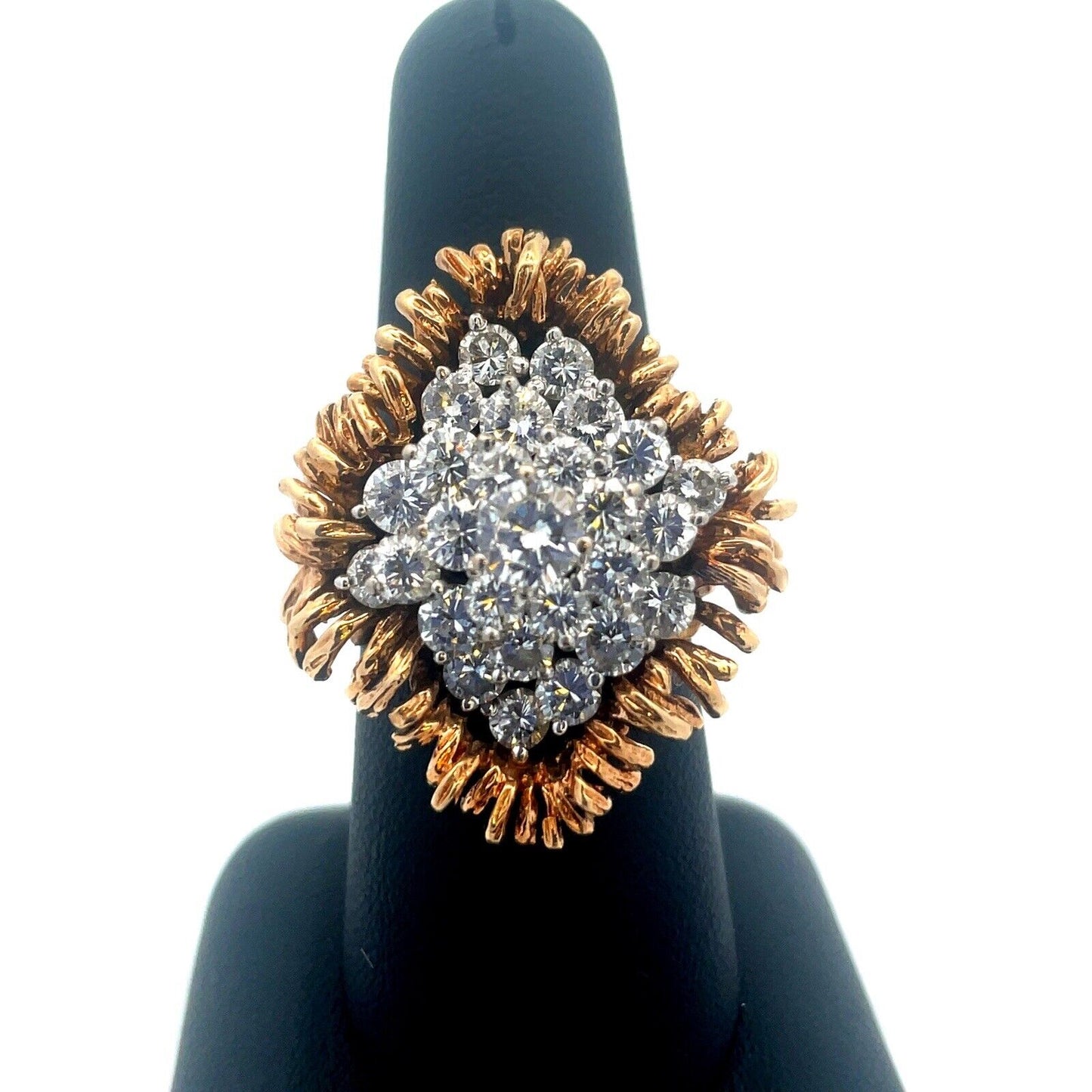 Vintage 14K Yellow Gold Diamond Waterfall Cluster Statement Cocktail Ring