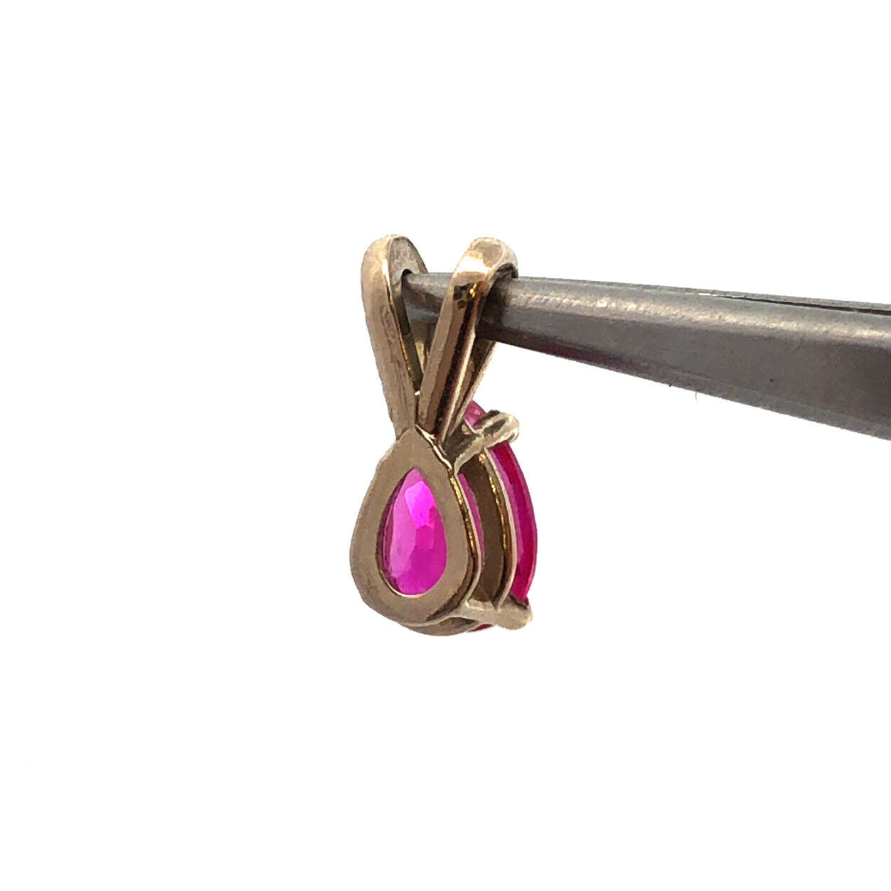 Vintage 14K White Gold Pear Ruby Solitaire Petite Drop Pendant