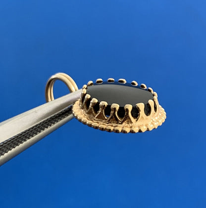 Designer 14K Yellow Gold Oval Black Onyx Cabochon Drop Pendant