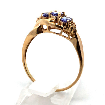 Gorgeous 14k Yellow Gold Oval Triple Tanzanite Diamond Twist Ring Size 9.75
