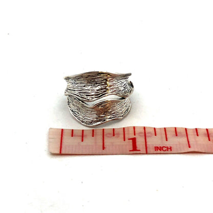 Designer Hagit Gorali Israel 925 Sterling Silver Textured Wave Wide Band Ring