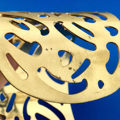 Modernist Gold Tone Brushed Finish Animal Print Cutout Statement Cuff Bracelet