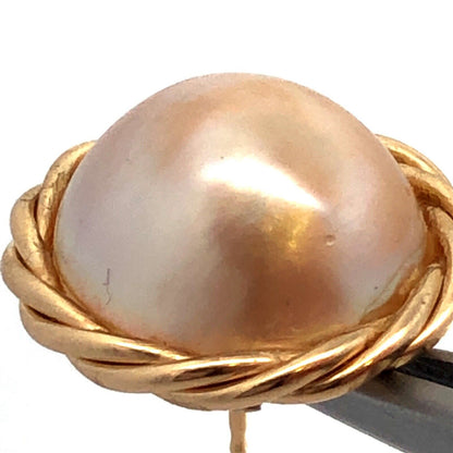 Estate 14K Yellow Gold Round Mabe Pearl Bird's Nest Statement Stud Earrings