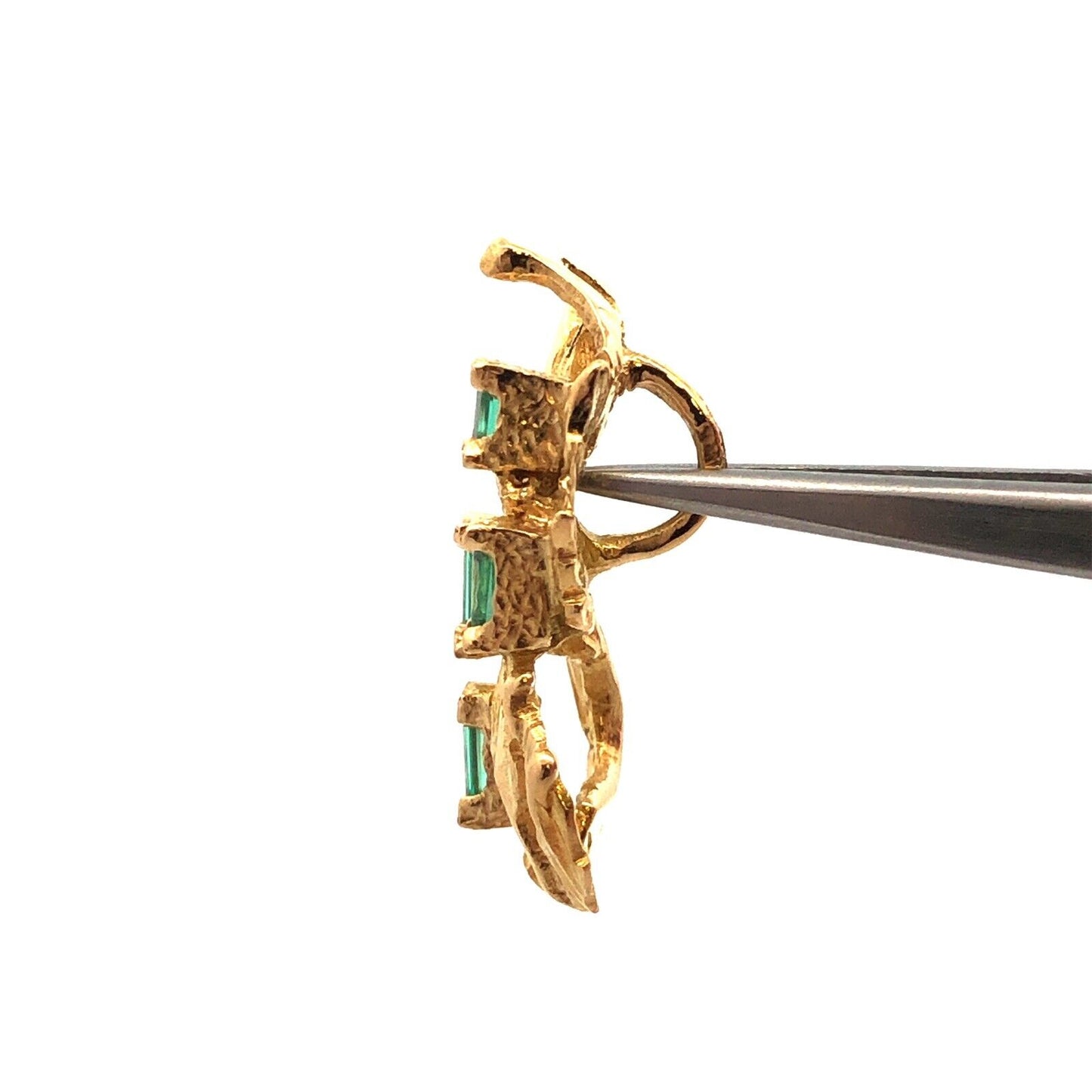 Designer 14K Yellow Gold Emerald Cut Green Tourmaline Flame Pendant