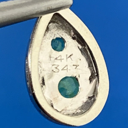 14K White Gold Emerald Diamond Baguette Accented Pear Shaped Pendant