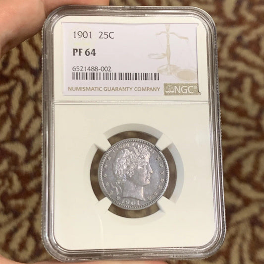 1901 P Proof Silver Barber Quarter Dollar 25c NGC PF64 Better Philadelphia Coin