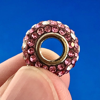 Designer Sterling Silver 925 Pink White Cubic Zirconia Pave Bead Bracelet Charm