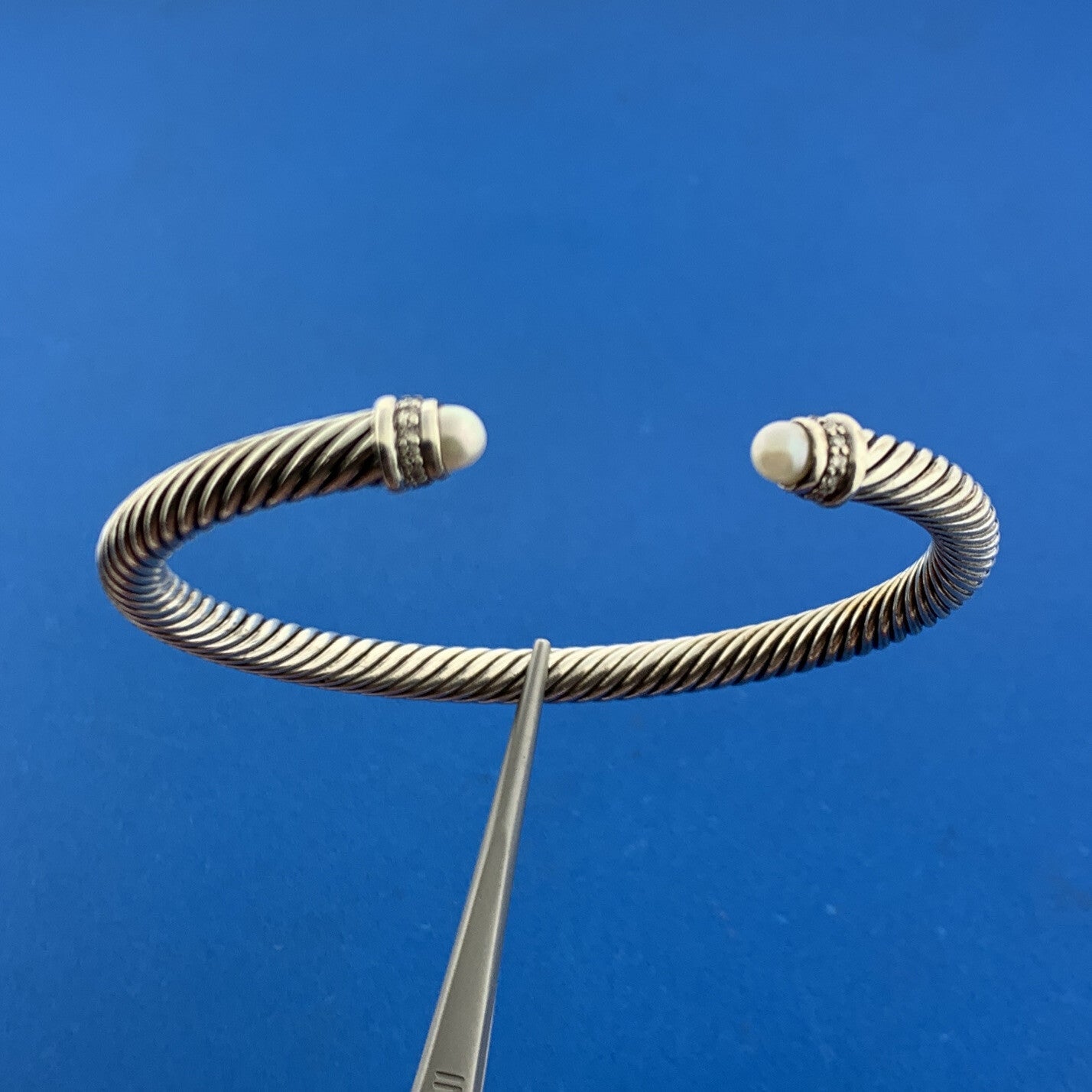 David Yurman S/Silver Pearl Pave Diamond Cable Classics Princess 5mm Bracelet