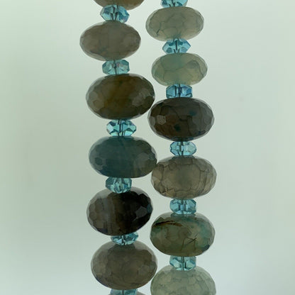 Artisan 925 Sterling Silver Agate Chalcedony Quartz Bead Necklace Earrings Set