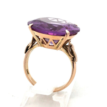 Vintage Designer 14K Yellow Gold Round Purple Sapphire Statement Solitaire Ring