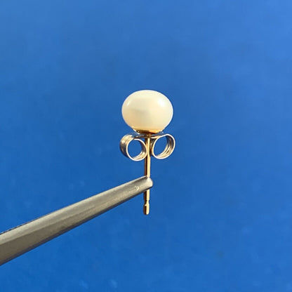 Designer OPC 14K Yellow Gold White Pearl Stud Earrings