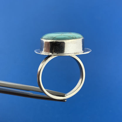 Designer ATI Mexican Sterling Silver 925 Cabochon Turquoise Ring Size 7
