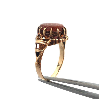Vintage Estate 14K Yellow Gold Oval Goldstone Cocktail Ring