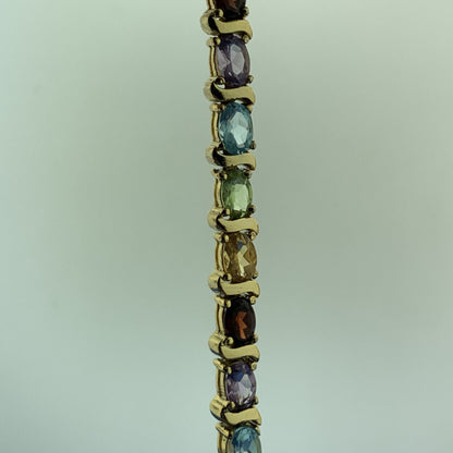 Designer HAN 925 Sterling Silver Vermeil Mixed Oval Gemstones Tennis Bracelet