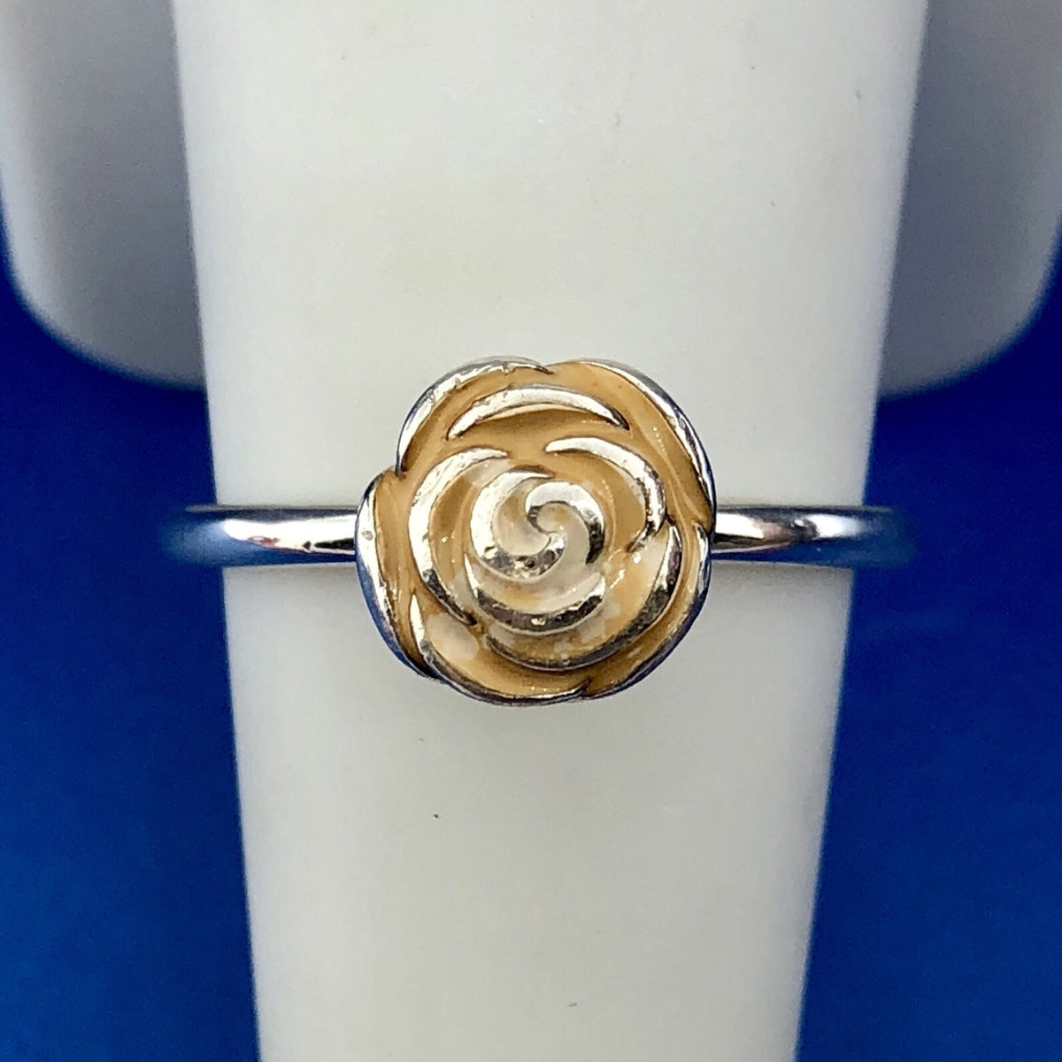 Pandora ALE Sterling Silver 925 Gold Cream Enamel Blooming Rose Flower Ring