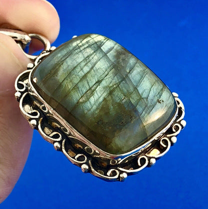 Sterling Silver 925 Labradorite Leo Scorpio Sagittarius Zodiac Stone Pendant