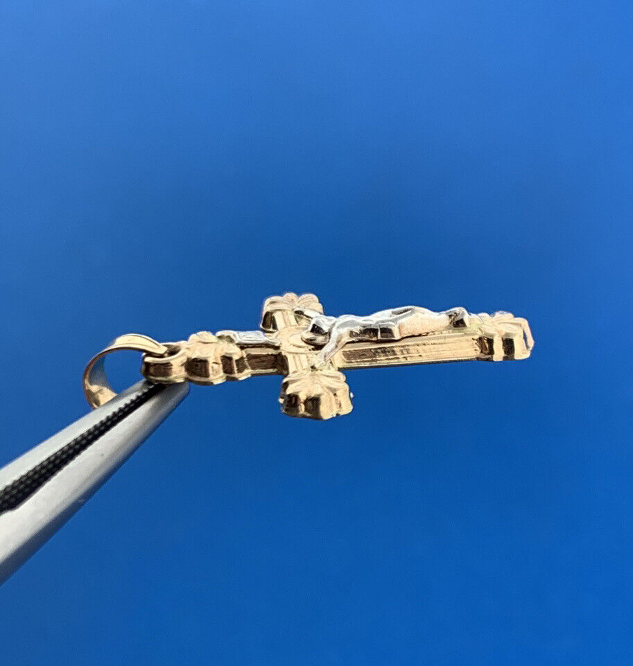 Gorgeous 14k Yellow & White Gold Religious Jesus Faith Cross Dangle Pendant