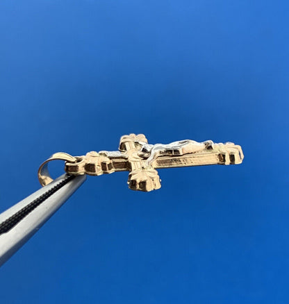 Gorgeous 14k Yellow & White Gold Religious Jesus Faith Cross Dangle Pendant