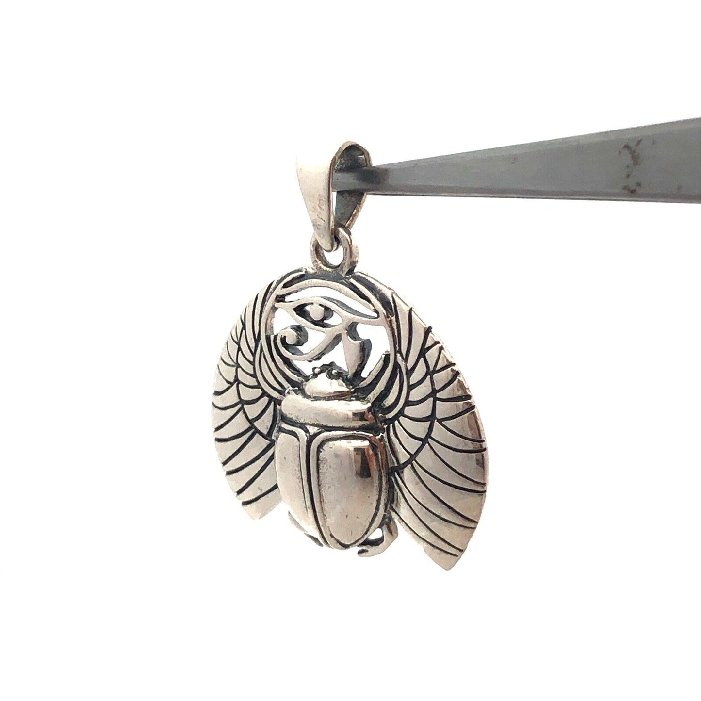 Estate 925 Sterling Silver Wings Of Isis Scarab Protection Amulet Pendant