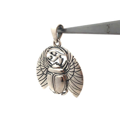 Estate 925 Sterling Silver Wings Of Isis Scarab Protection Amulet Pendant