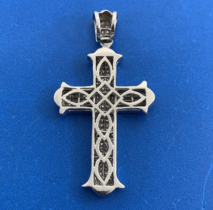 14K White Gold Princess Cut Diamond Statement Cross Pendant