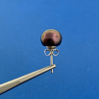 Designer 925 Sterling Silver Burgundy Wine Brown Pearl  10 mm Stud Earrings