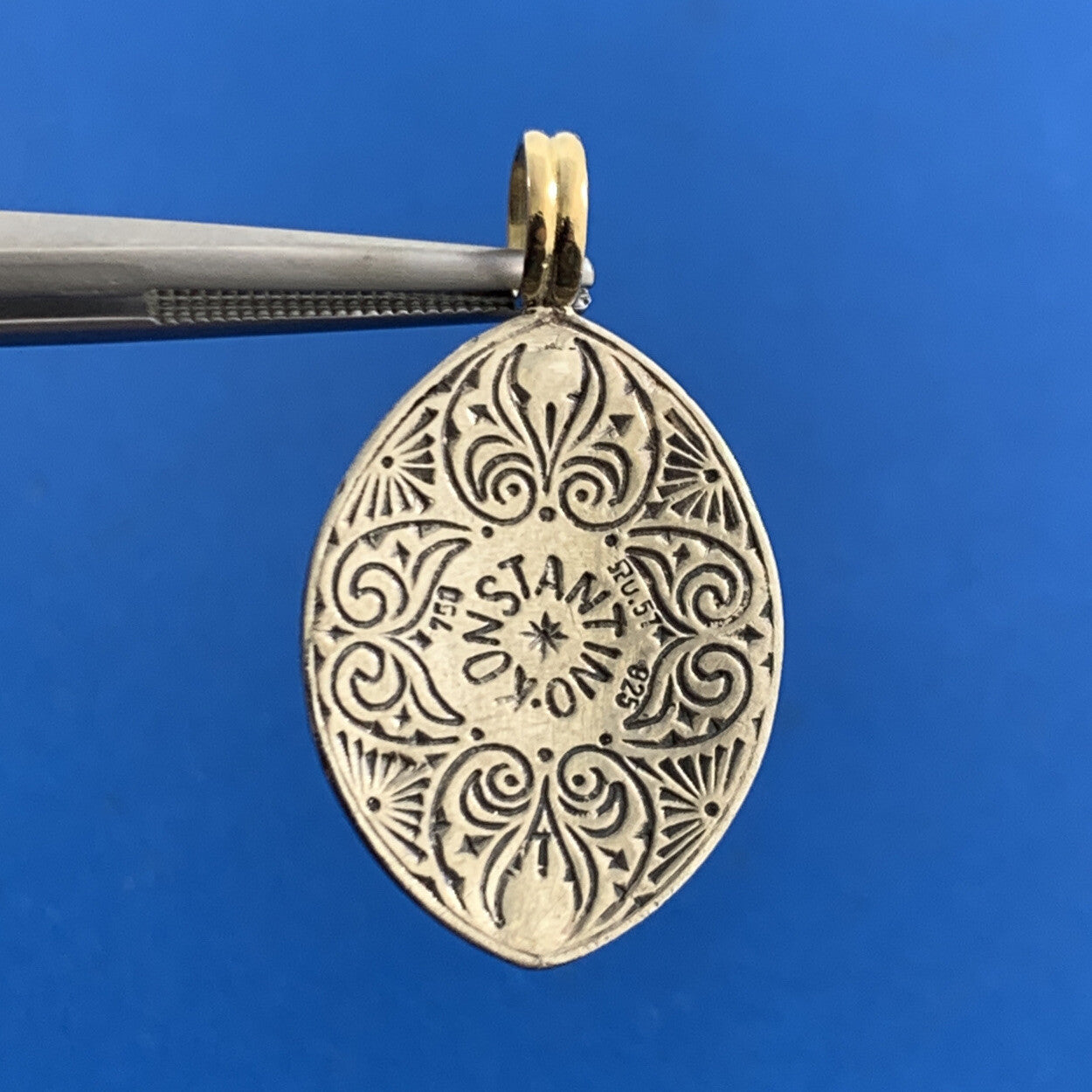 Konstantino 925 Sterling Silver 18K Yellow Gold Turquoise Oval Pendant