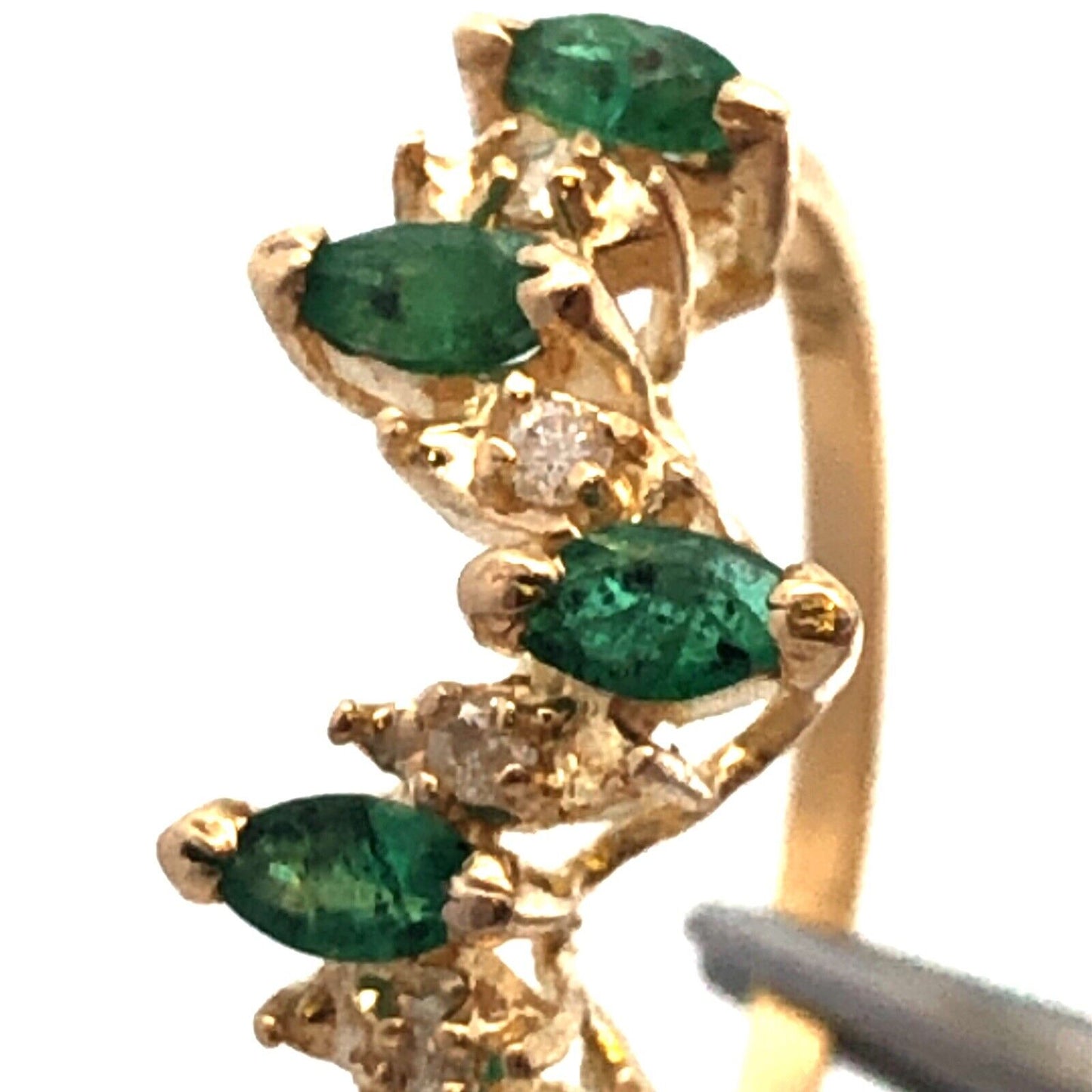 Estate 14K Yellow Gold Marquise Emerald Diamond Stacking Band Ring