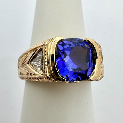 Designer 14K Yellow Gold Round Amethyst Diamond Floral Vintage Filigree Ring