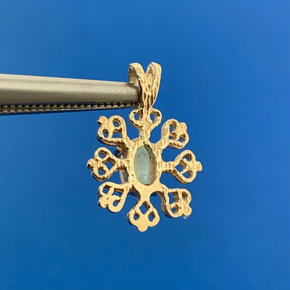 Designer 14K Yellow Gold Oval Opal Filigree Snowflake Drop Dangle Pendant