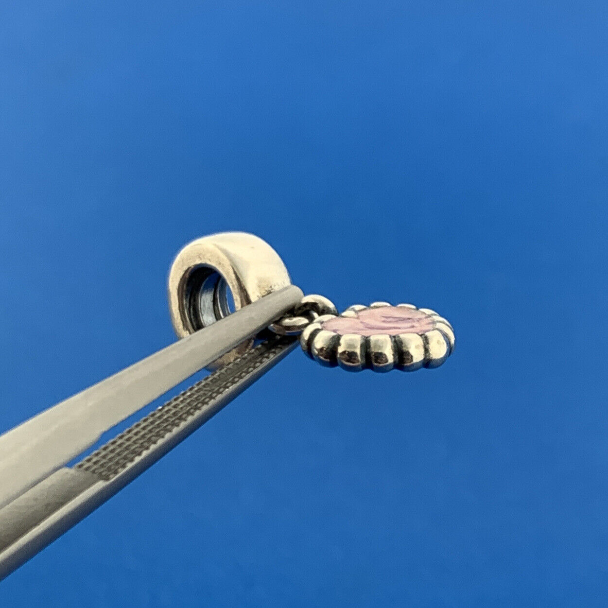 Authentic PANDORA Sterling Silver Young Love Pink Heart Charm #790471 Retired