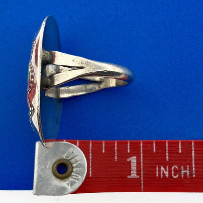 Vintage Native American 925 Sterling Silver Turquoise Concho Statement Ring