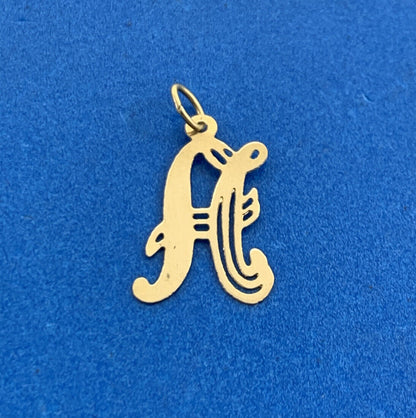 Designer 14K Yellow Gold Letter A Initial Monogram Script Charm Pendant