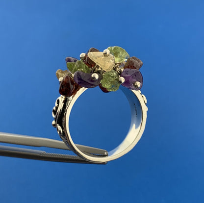 Designer D Paulus Sterling Silver 925 Multi Stone Nugget Dangle Cha Cha Ring