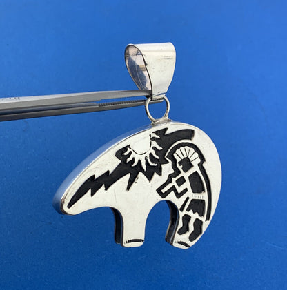 Vintage Native American 925 Sterling Silver Storyteller Statement Bear Pendant