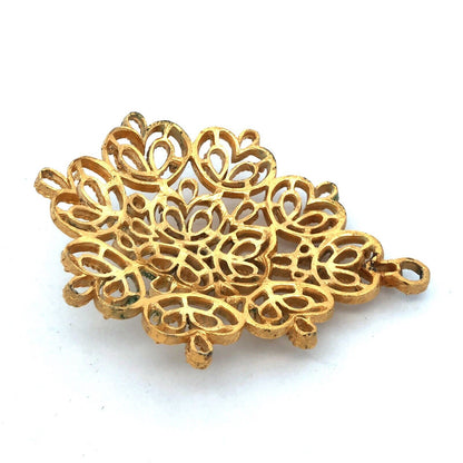 Vintage Trifari Gold Tone Open Scroll Work Snowflake Pendant & Clip Earrings Set