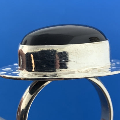 Designer CII Mexico 925 Sterling Silver Black Onyx Cabochon Hammered Halo Ring